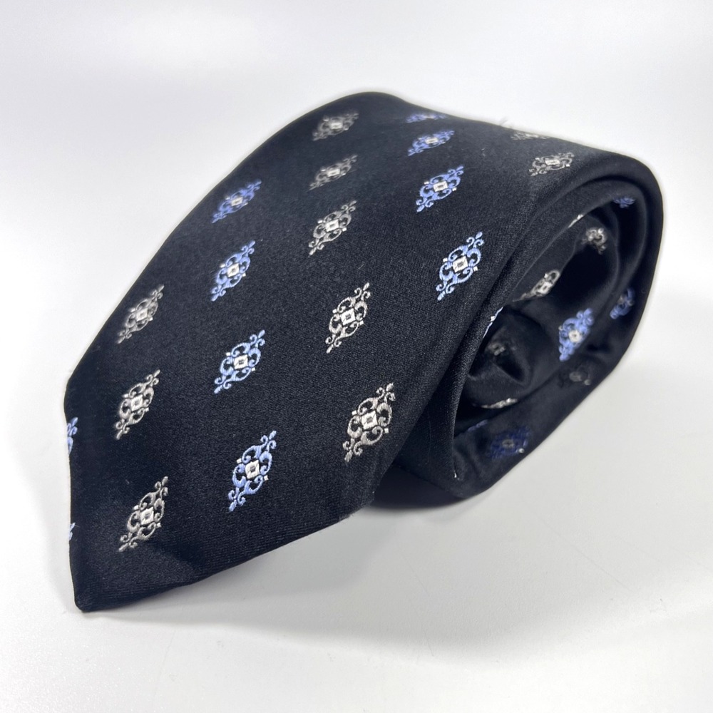 Robert Talbott Best of Class Mens Luxury Silk Tie Black Silver Blue Silk XL